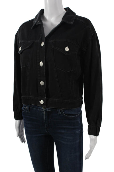 525 Womens Basic Jacket Black 100% Cotton Long Sleeve Button Size XS