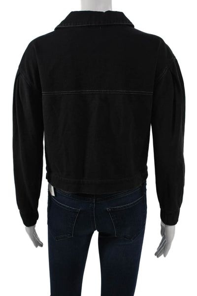 525 Womens Basic Jacket Black 100% Cotton Long Sleeve Button Size XS