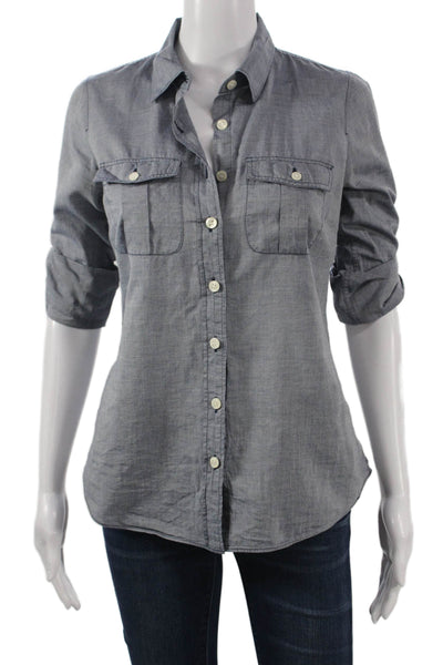 J Crew Women Cotton Collared Button-Up Blue Basic 3/4 Sleeve Size XS