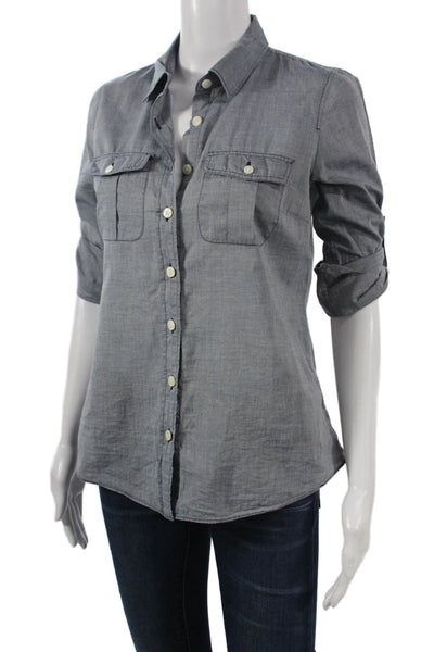 J Crew Women Cotton Collared Button-Up Blue Basic 3/4 Sleeve Size XS