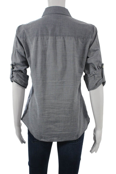 J Crew Women Cotton Collared Button-Up Blue Basic 3/4 Sleeve Size XS