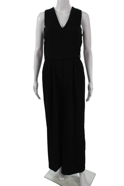 Outline Womens Black V-Neck Sleeveless Jumpsuit Zip Polyester Size 4