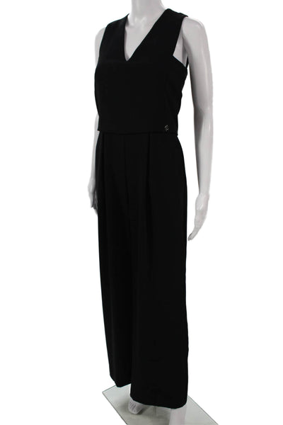 Outline Womens Black V-Neck Sleeveless Jumpsuit Zip Polyester Size 4