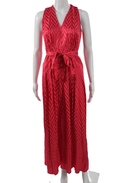 Twinset Womens Red Chevron V-Neck Sleeveless Jumpsuit Tie Polyester Size S