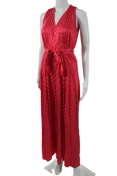 Twinset Womens Red Chevron V-Neck Sleeveless Jumpsuit Tie Polyester Size S