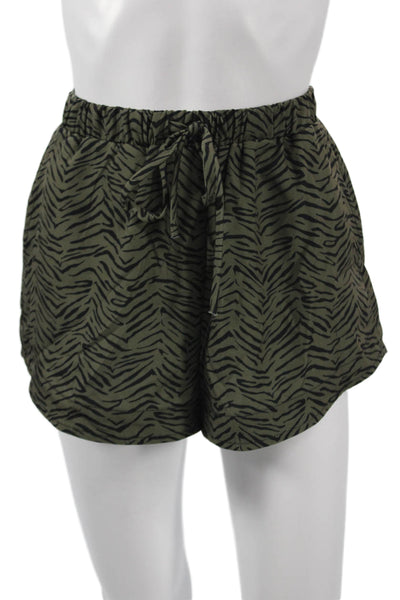 The Line Womens Animal Print Green Polyester Drawstring Shorts Size S