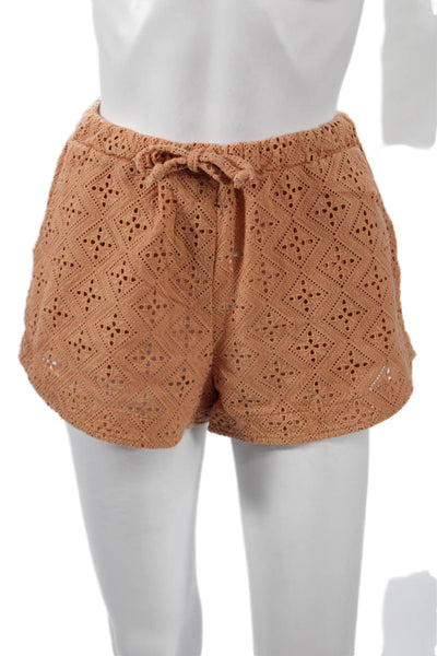The Line Women Hot Pants Orange Cotton Geometric Drawstring Summer Size S