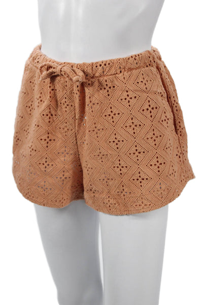 The Line Women Hot Pants Orange Cotton Geometric Drawstring Summer Size S