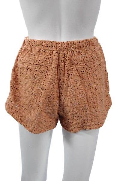 The Line Women Hot Pants Orange Cotton Geometric Drawstring Summer Size S