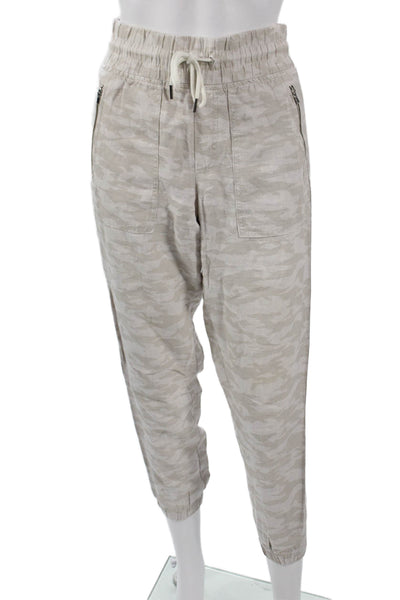Athleta Womens Beige Linen Camouflage Jogger Pants Drawstring Size 2