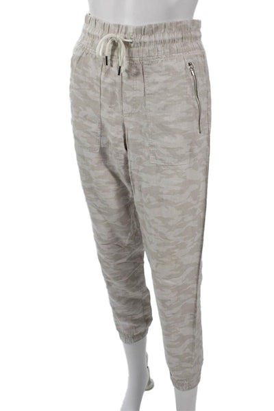 Athleta Womens Beige Linen Camouflage Jogger Pants Drawstring Size 2