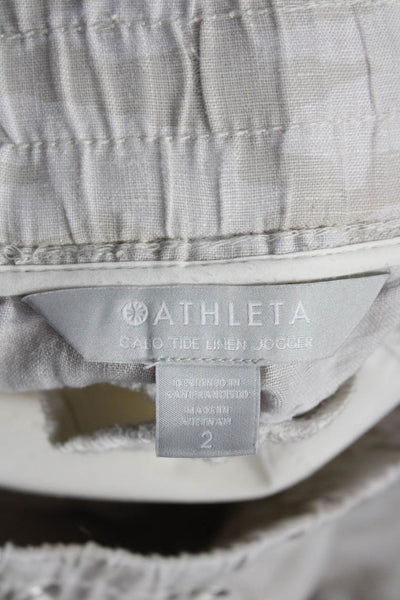 Athleta Womens Beige Linen Camouflage Jogger Pants Drawstring Size 2