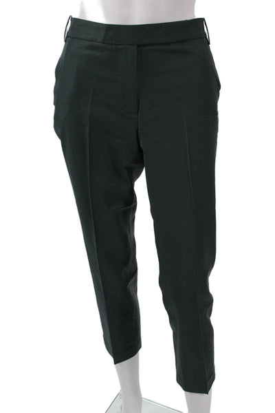 Tibi Womens Cropped Wool Pants Green Zip Size 8