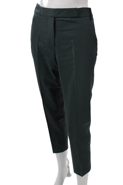Tibi Womens Cropped Wool Pants Green Zip Size 8