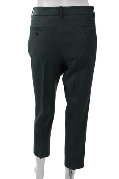 Tibi Womens Cropped Wool Pants Green Zip Size 8