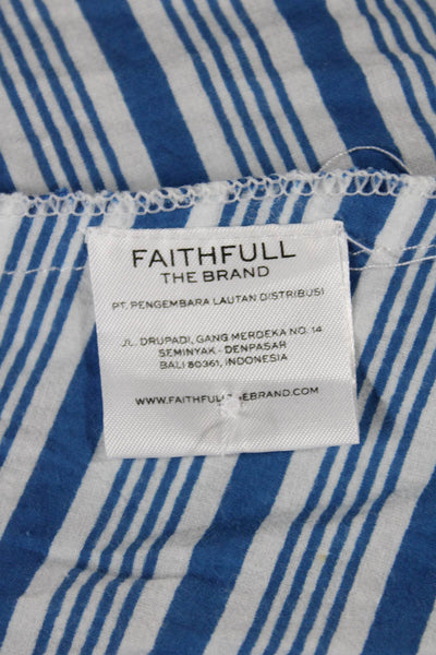 Faithfull Women Tunic Blouse Off Shoulder Striped Cotton Blue Size 6
