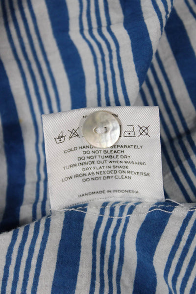 Faithfull Women Tunic Blouse Off Shoulder Striped Cotton Blue Size 6