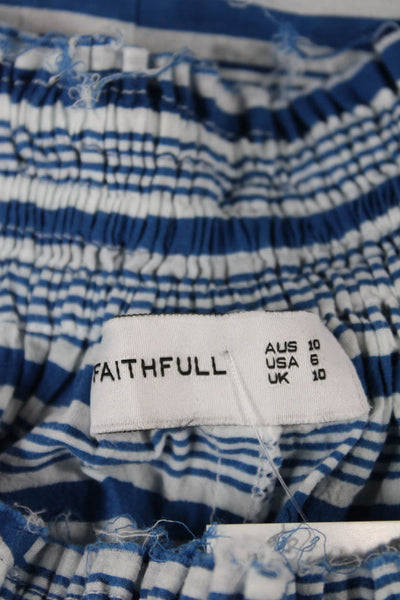 Faithfull Women Tunic Blouse Off Shoulder Striped Cotton Blue Size 6
