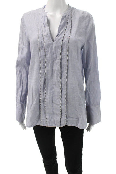 J Crew Womens Blue Striped V-Neck Cotton Tunic Long Sleeve Pullover Size 8