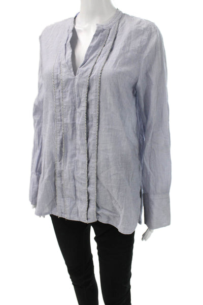 J Crew Womens Blue Striped V-Neck Cotton Tunic Long Sleeve Pullover Size 8