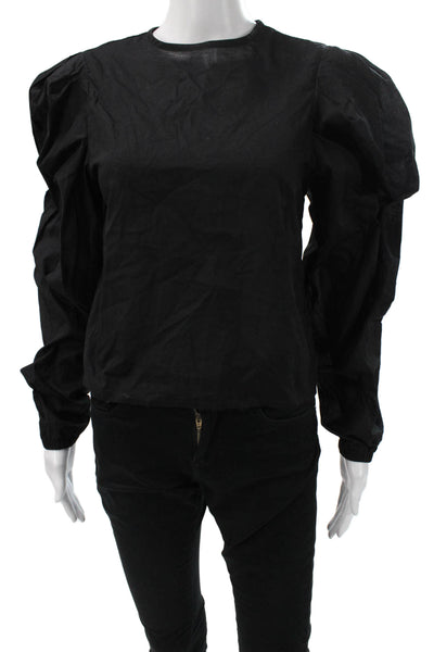 The Femm Women Basic Blouse Black Long Sleeve Round Neck Polyester Size S