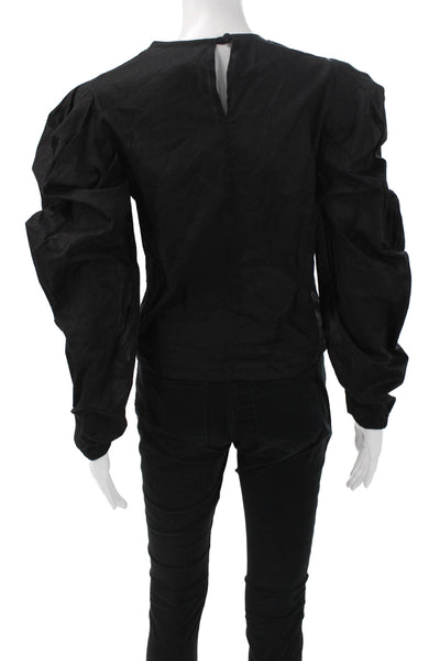 The Femm Women Basic Blouse Black Long Sleeve Round Neck Polyester Size S