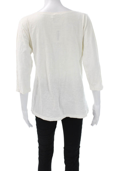 J Crew Women Tunic Blouse White Cotton 3/4 Sleeve Round Neck Size M