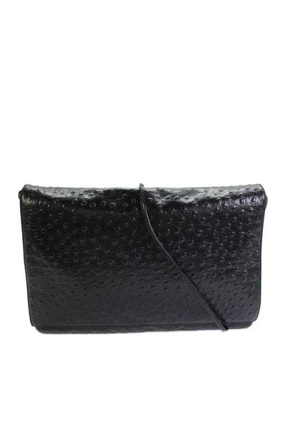 Koret Womens Leather Ostrich Print Crossbody Shoulder Handbag Black
