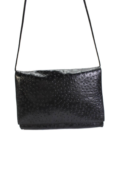 Koret Womens Leather Ostrich Print Crossbody Shoulder Handbag Black