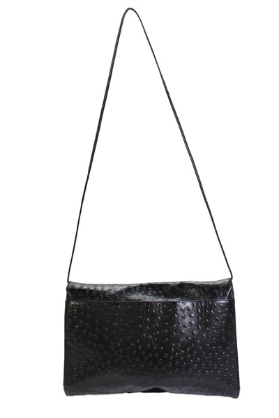 Koret Womens Leather Ostrich Print Crossbody Shoulder Handbag Black