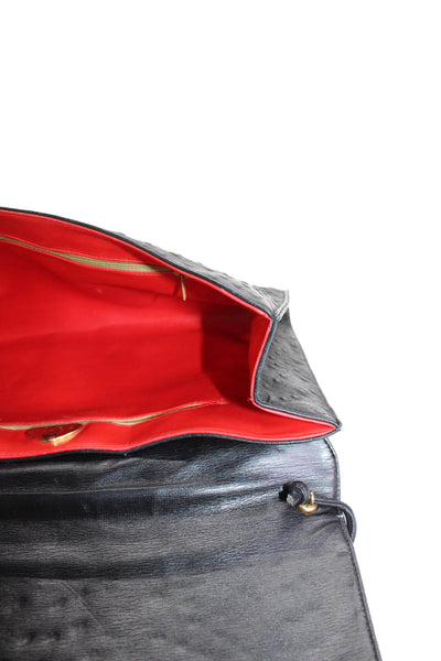 Koret Womens Leather Ostrich Print Crossbody Shoulder Handbag Black