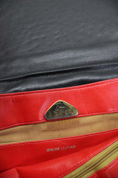 Koret Womens Leather Ostrich Print Crossbody Shoulder Handbag Black