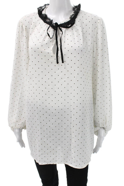 Karl Lagerfeld Women Tunic White Polka Dot Collared Tie Long Sleeve Size L