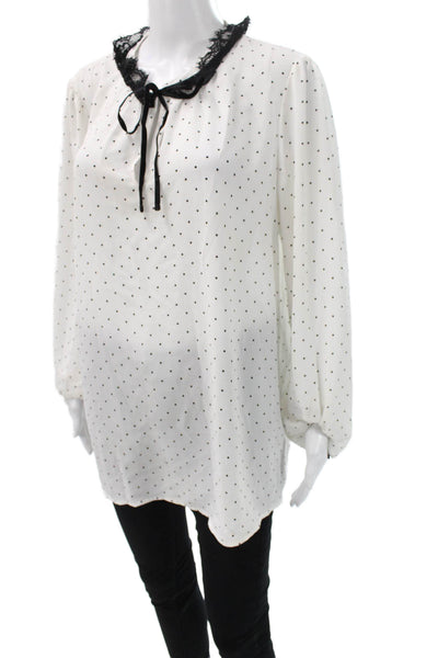 Karl Lagerfeld Women Tunic White Polka Dot Collared Tie Long Sleeve Size L