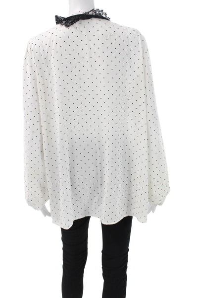 Karl Lagerfeld Women Tunic White Polka Dot Collared Tie Long Sleeve Size L