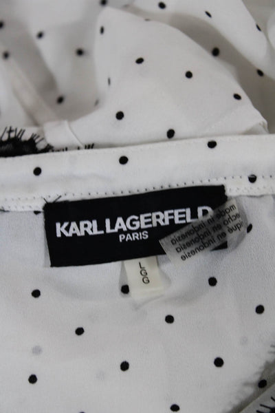 Karl Lagerfeld Women Tunic White Polka Dot Collared Tie Long Sleeve Size L