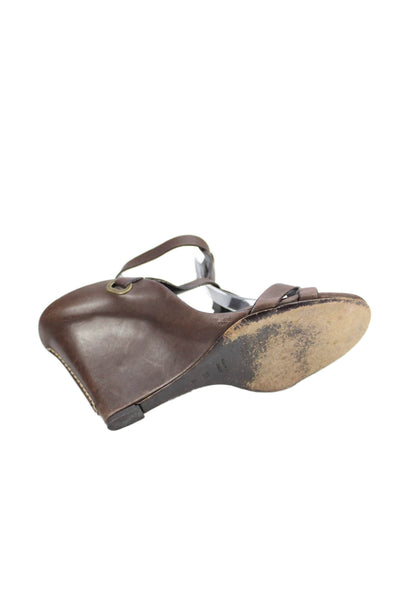 Ralph Lauren Collection Womens Ankle Strap Wedge Heels Shoes Brown Size 10B