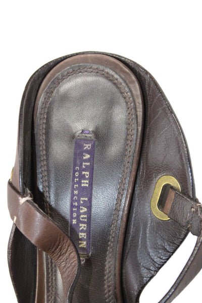 Ralph Lauren Collection Womens Ankle Strap Wedge Heels Shoes Brown Size 10B