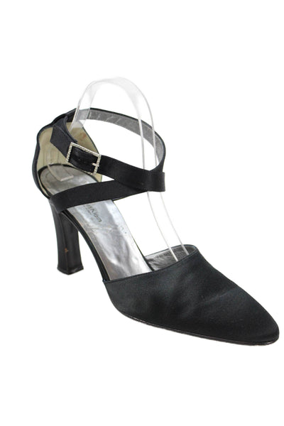 Calvin Klein Womens Leather Ankle Strap Block Heels Shoes Black Size 10M