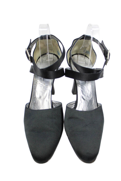 Calvin Klein Womens Leather Ankle Strap Block Heels Shoes Black Size 10M