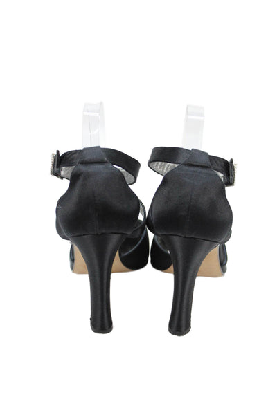 Calvin Klein Womens Leather Ankle Strap Block Heels Shoes Black Size 10M