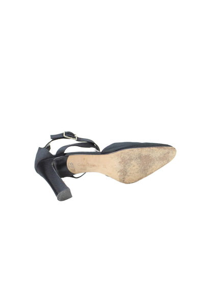 Calvin Klein Womens Leather Ankle Strap Block Heels Shoes Black Size 10M