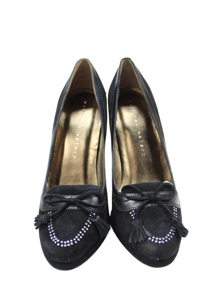 Martinez Valero Womens Slip On Block Heel Bow Suede Pumps Black Size 9