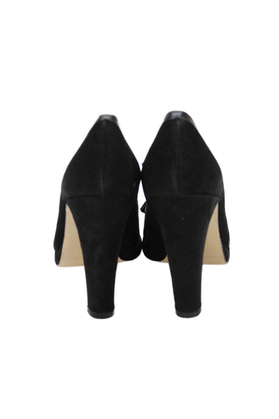 Martinez Valero Womens Slip On Block Heel Bow Suede Pumps Black Size 9