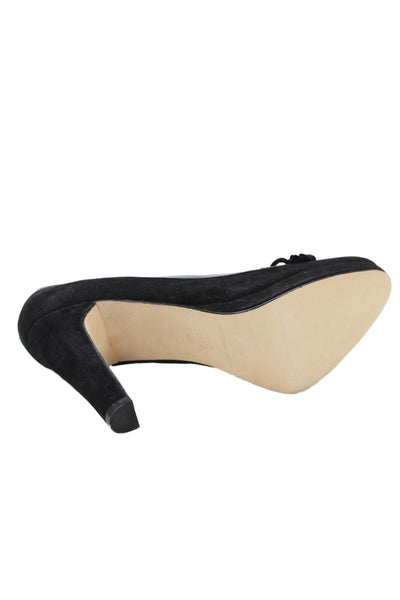 Martinez Valero Womens Slip On Block Heel Bow Suede Pumps Black Size 9