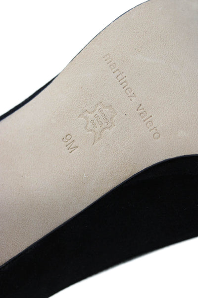 Martinez Valero Womens Slip On Block Heel Bow Suede Pumps Black Size 9