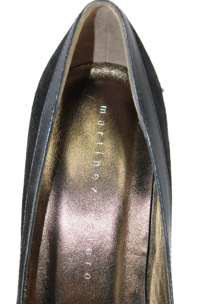 Martinez Valero Womens Slip On Block Heel Bow Suede Pumps Black Size 9