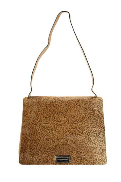 Adrienne Vittadini Womens Single Strap Pony Hair Flap Shoulder Handbag Brown
