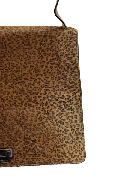 Adrienne Vittadini Womens Single Strap Pony Hair Flap Shoulder Handbag Brown