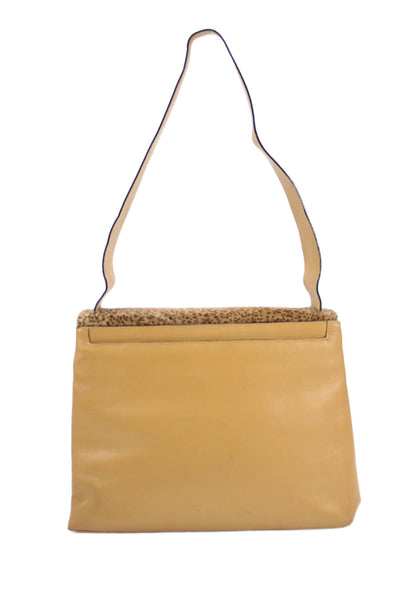 Adrienne Vittadini Womens Single Strap Pony Hair Flap Shoulder Handbag Brown